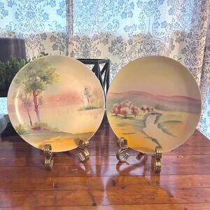 Vintage 1940s Meito China Hand Painted Landscape Scrne 9" Plate Japan